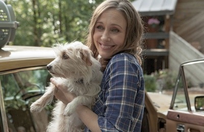 A scene from the new film “Boundaries” starring Vera Farmiga and a supporting cast of rescue dogs.