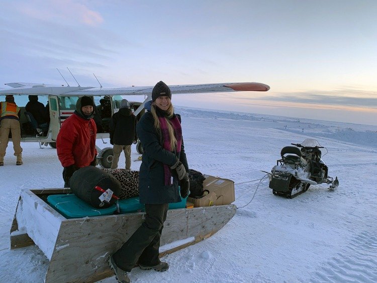 Amy Downey was the first veterinary student to visit Nunapitchuk, Alaska, in February 2020, traveling by bush plane and snow machine. (UAF/CSU photo)